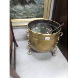 A brass log bin and 2 other items