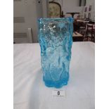 A turquoise coloured Whitefriars style bark vase