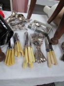 A large quantity of good silver plated cutlery including rat tail spoons