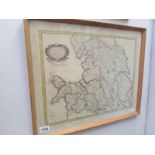 An early framed and glazed map of Northern England