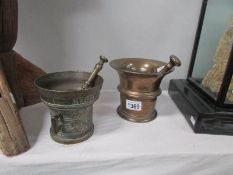 2 brass pestle and mortars