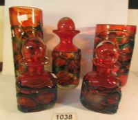2 Mdina glass vases and 3 Mdina glass scent bottles