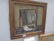 A still life study of a candlestick and a mirror