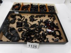 A quantity of jet jewellery parts and other items of black jewellery