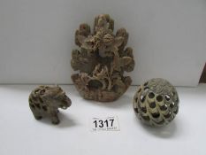 3 soapstone carvings