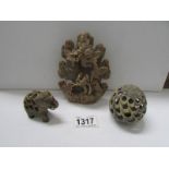 3 soapstone carvings