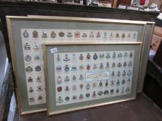 3 frames and glazed regimental badge posters