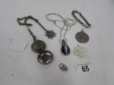 A mixed lot including silver fob, silver tie tack, white metal Albert chain,