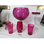 5 items of cranberry glass and one other