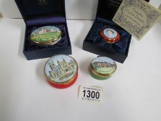 4 English enamel pill boxes