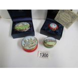 4 English enamel pill boxes