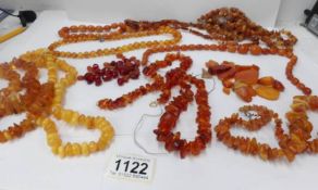 A quantity of amber necklaces and other items of amber