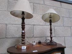 2 wooden table lamps