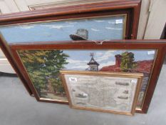 A tapestry of 2 boys and fisherman on beach,