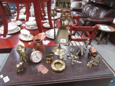 A mixed lot of brassware including companion set