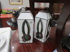A pair of leaded glass hall lanterns