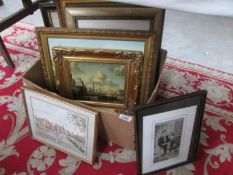 A box of framed and glazed prints and other pictures