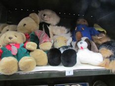 A shelf of Teddy bears etc including Paddington