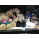 A shelf of Teddy bears etc including Paddington