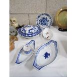 A blue and white tureen, plate,