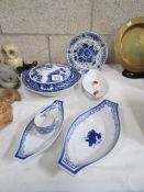 A blue and white tureen, plate,