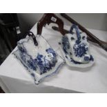 2 blue and white cheese dishes