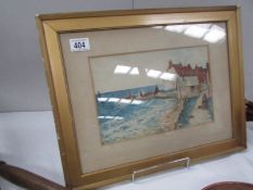 A framed and glazed watercolour harbour scene