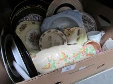 A box of assorted china and pottery