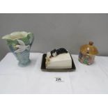 An unusual Sylvac cat and mouse butter dish,