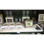 A mixed lot of brewery items including wall lantern