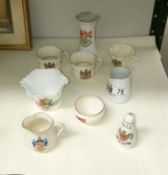 9 items of crested china