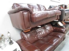 A pair of brown leather 3 seat sofa's