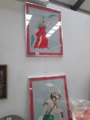 2 framed and glazed fabric applique's entitled 'Morris Dancing Green Goddess Style Athena' and