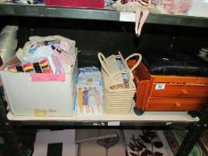 A mixed lot of sewing items including sewing box