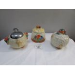 3 Clarice Cliff jam pots