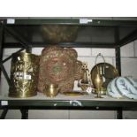 A mixed lot of brass ware including large plaque,