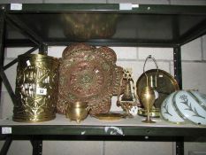 A mixed lot of brass ware including large plaque,