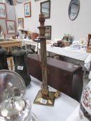 A 1930's heavy solid brass column table lamp