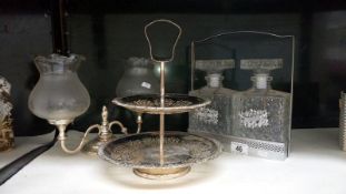 A pair of decanters on stand,