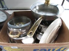 A box of pots and pans etc