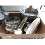 A box of pots and pans etc