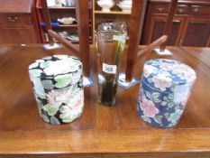Two 20th century Chinese lidded jars and a Murano glass vase