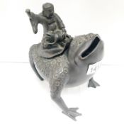 A 19th century Chinese three legged toad pot ridden by Liy Hai (missing hand)