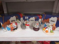 3 boxed Coalport 'The Snowman' figures and a snow globe