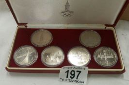 A cased set of 6 silver Russian Olympic games coins