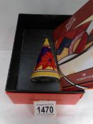 A boxed Wedgwood Bizarre by Clarice Cliff umbrella and rain miniature conical sugar sifter with