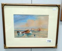 A framed and glazed watercolour seascape