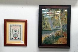 2 framed and glazed tapestries