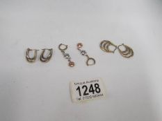 3 pairs of 9ct gold earrings,