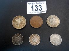 Germany empire silver 3 x half mark 1903, 1913, 1918, 1875 1 mark republic, 2 marks 1926, 1932,